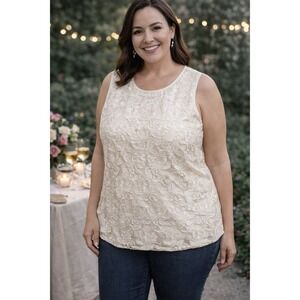 Jones Studio Women's 2X Ivory‎ Lace Overlay Sleeveless Top Plus Size Lined NWT